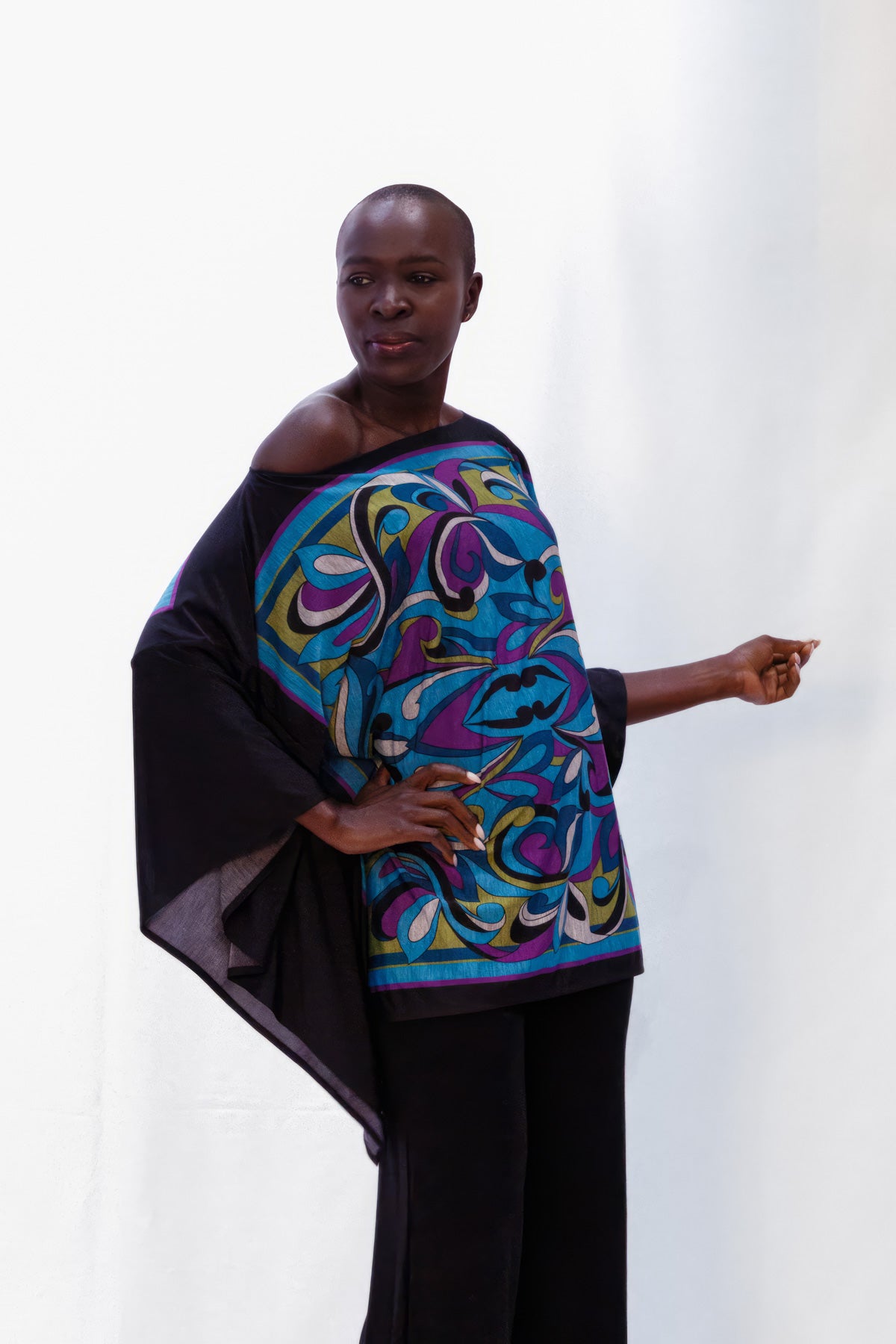 Draped, Retro-Print Tunic Top