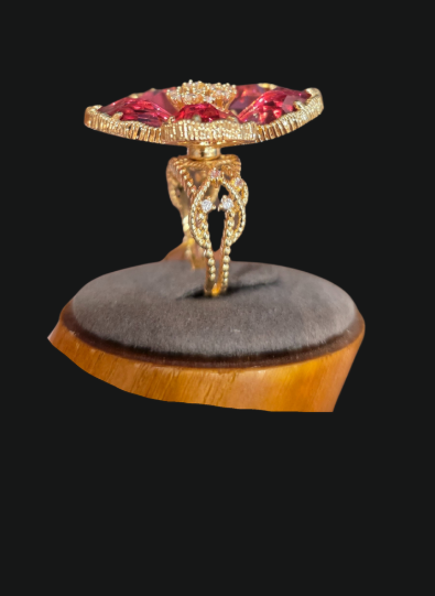 Pink Tourmaline Rhinestone Flower Statement Ring