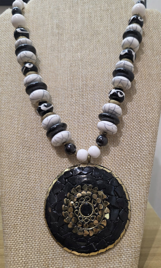Tribal Beaded Pendant Necklace Set