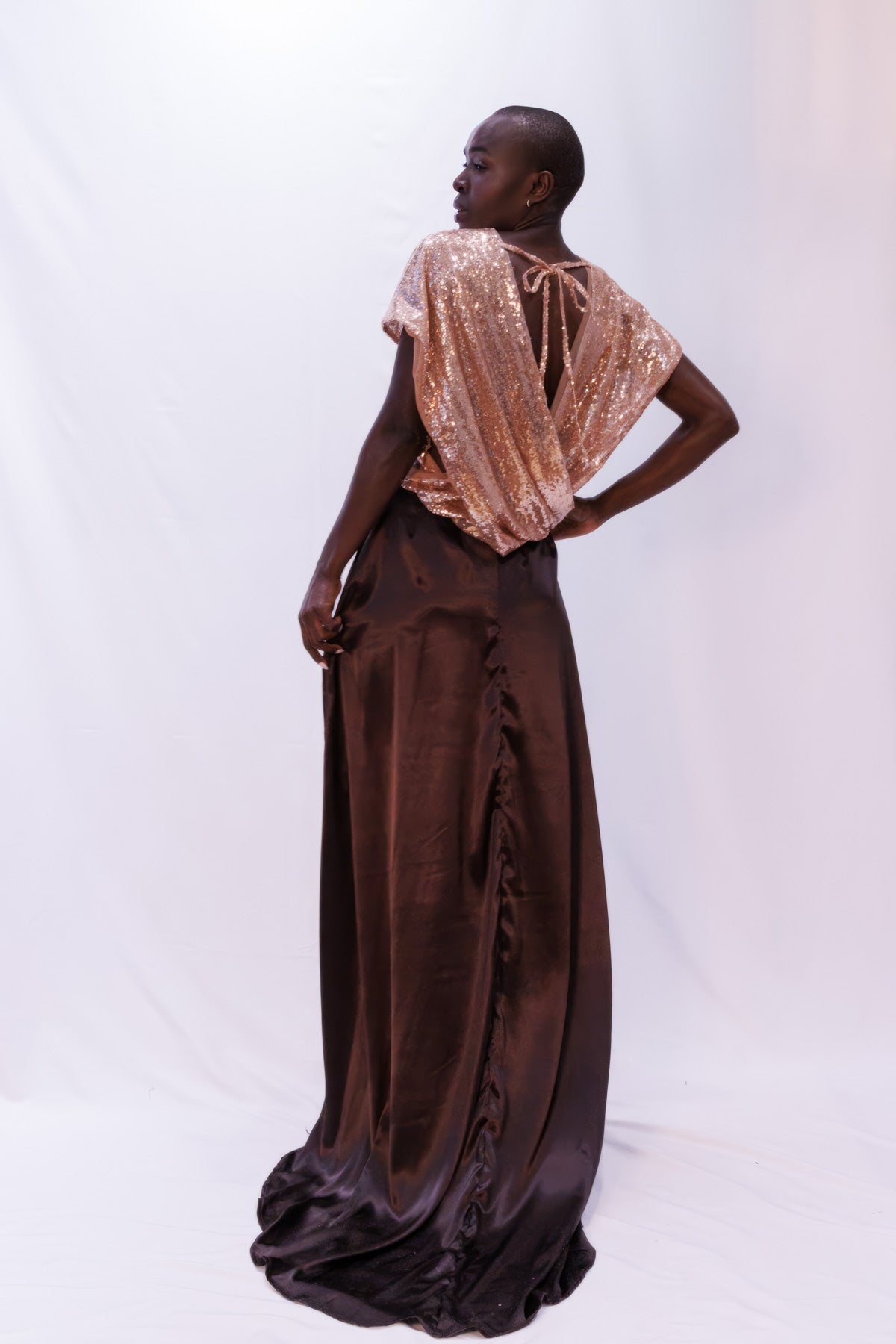 Designer Rose Gold Sequin Gown