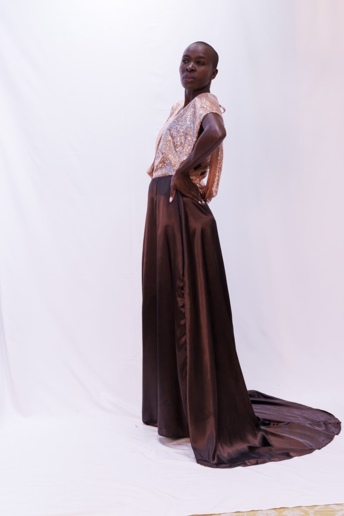 Designer Rose Gold Sequin Gown
