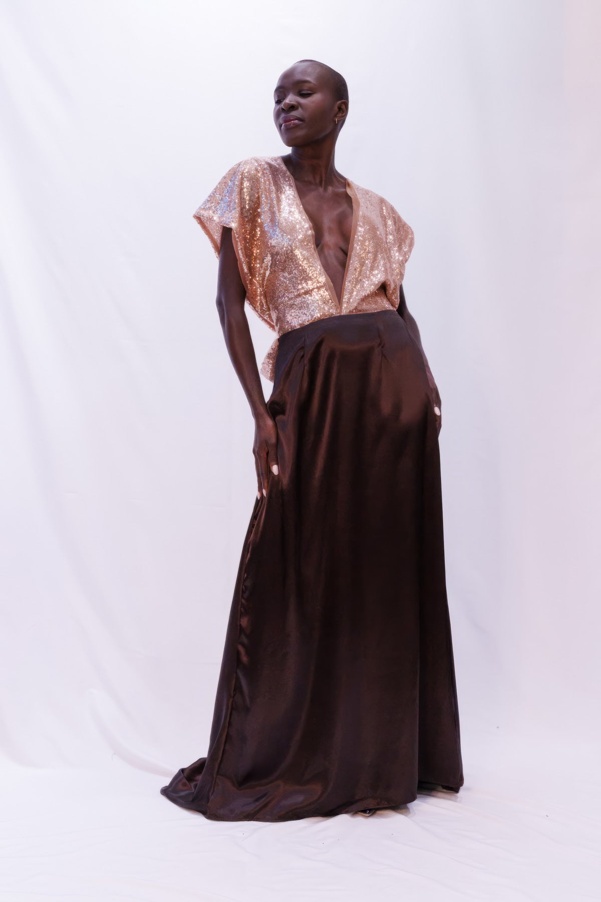 Designer Rose Gold Sequin Gown