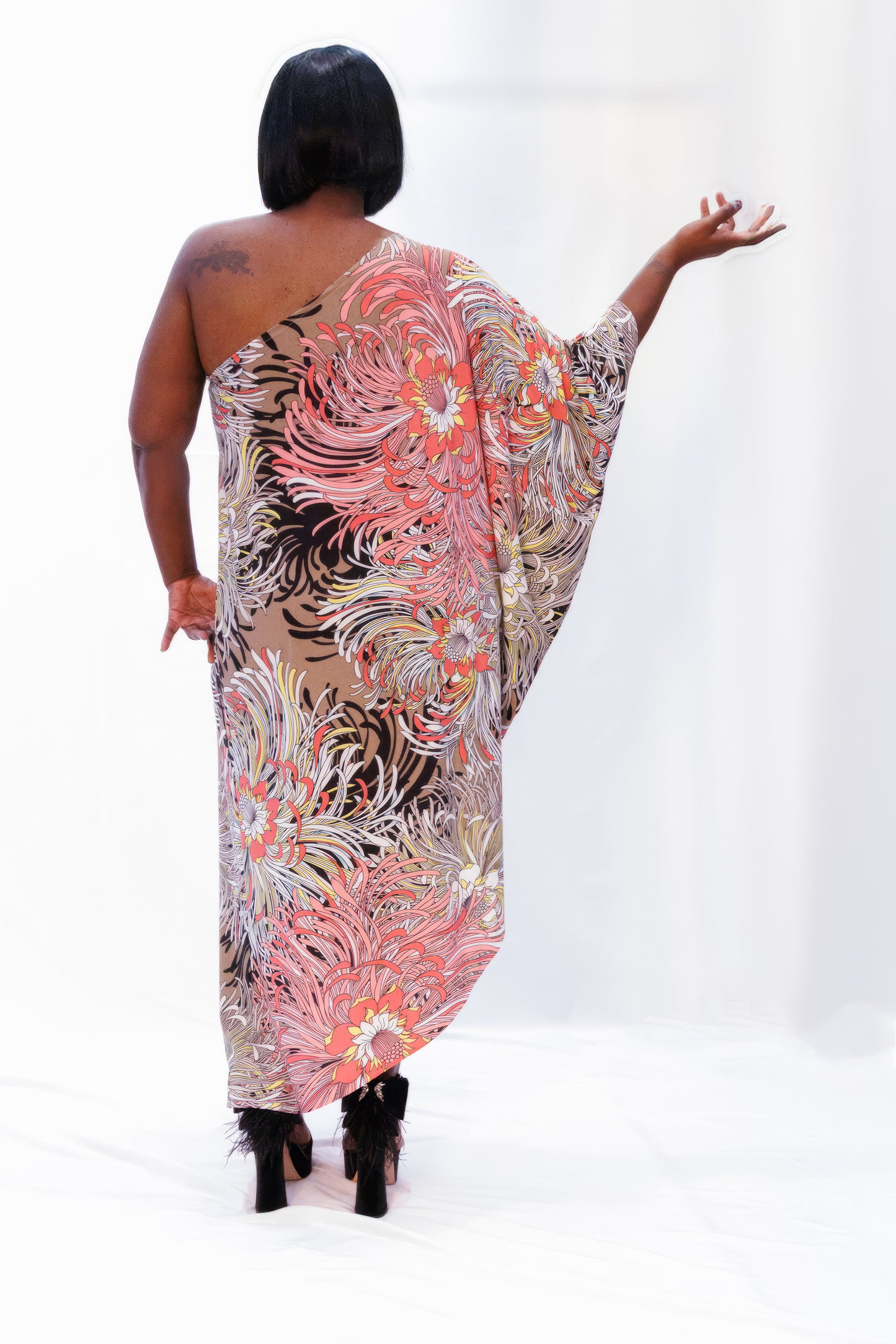 One-Shoulder Printed Cut-A-Way Dress