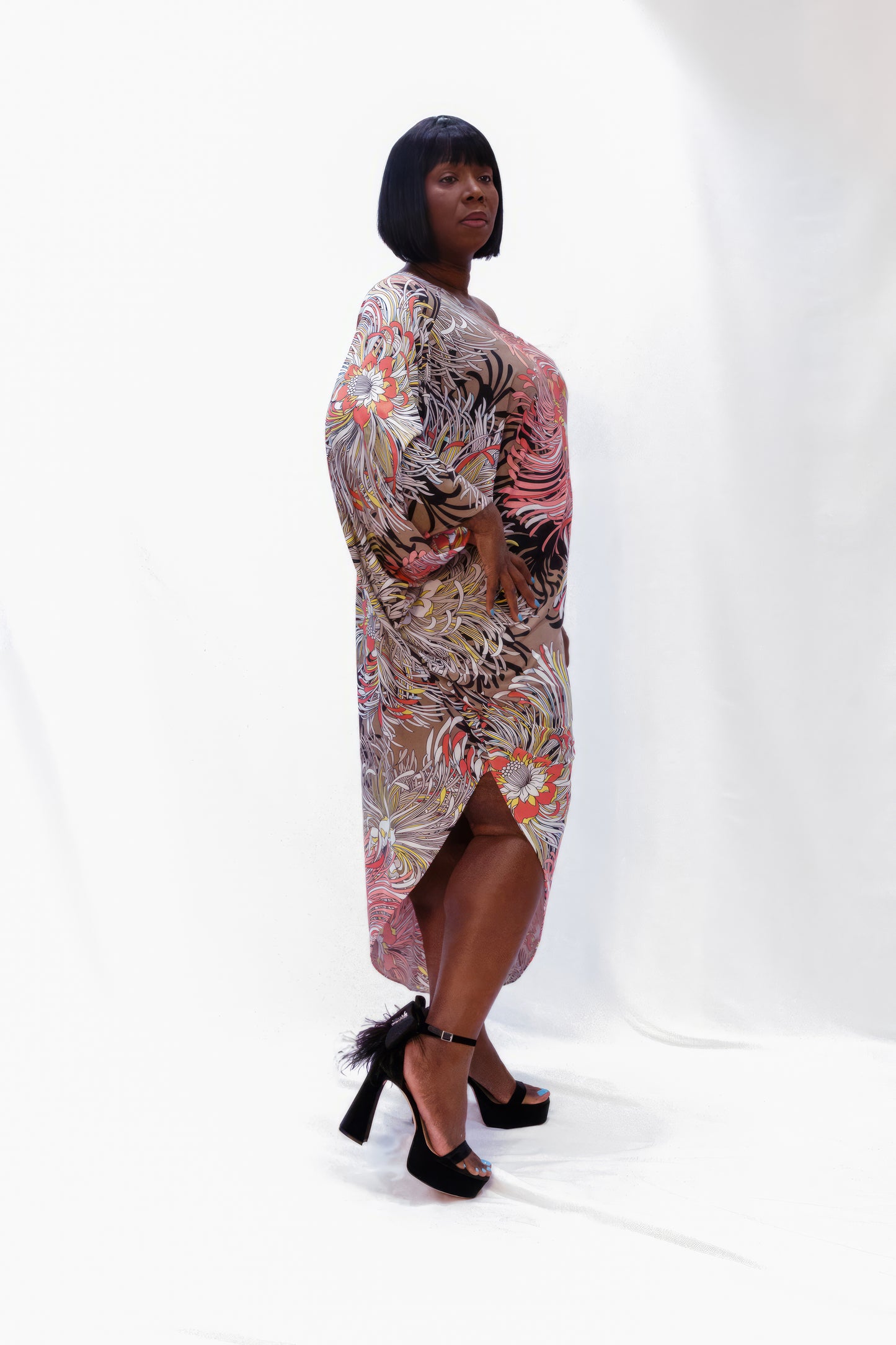 One-Shoulder Printed Cut-A-Way Dress