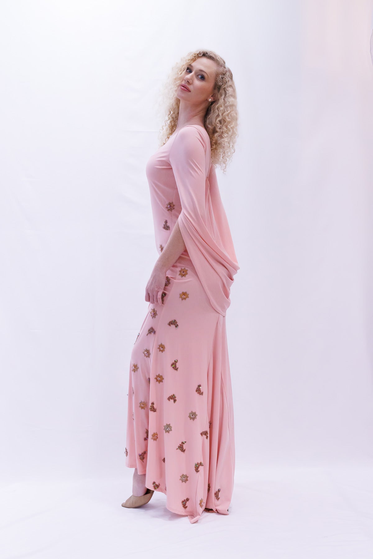 Embroidered Salmon Knit Gown
