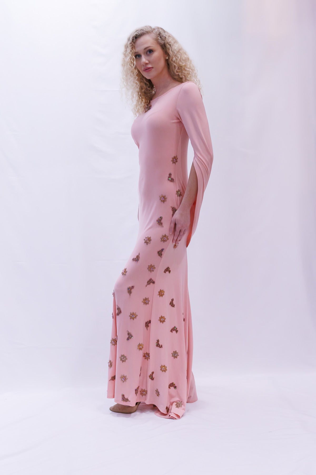 Embroidered Salmon Knit Gown