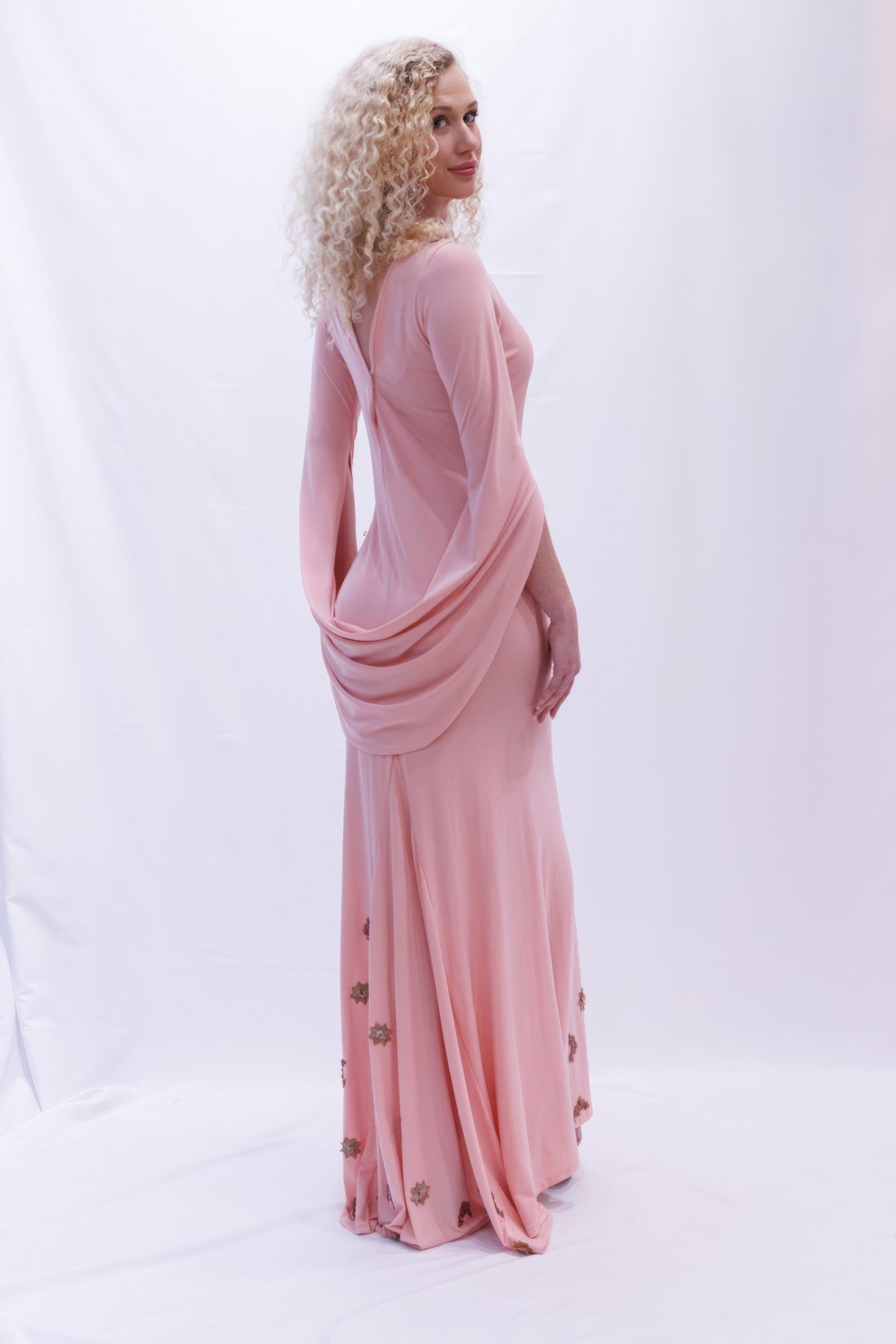 Embroidered Salmon Knit Gown