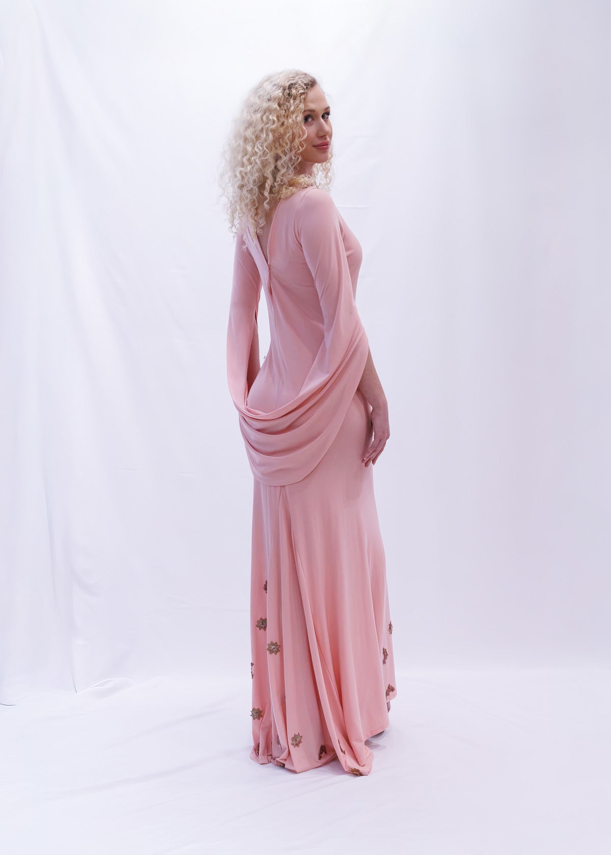 Embroidered Salmon Knit Gown