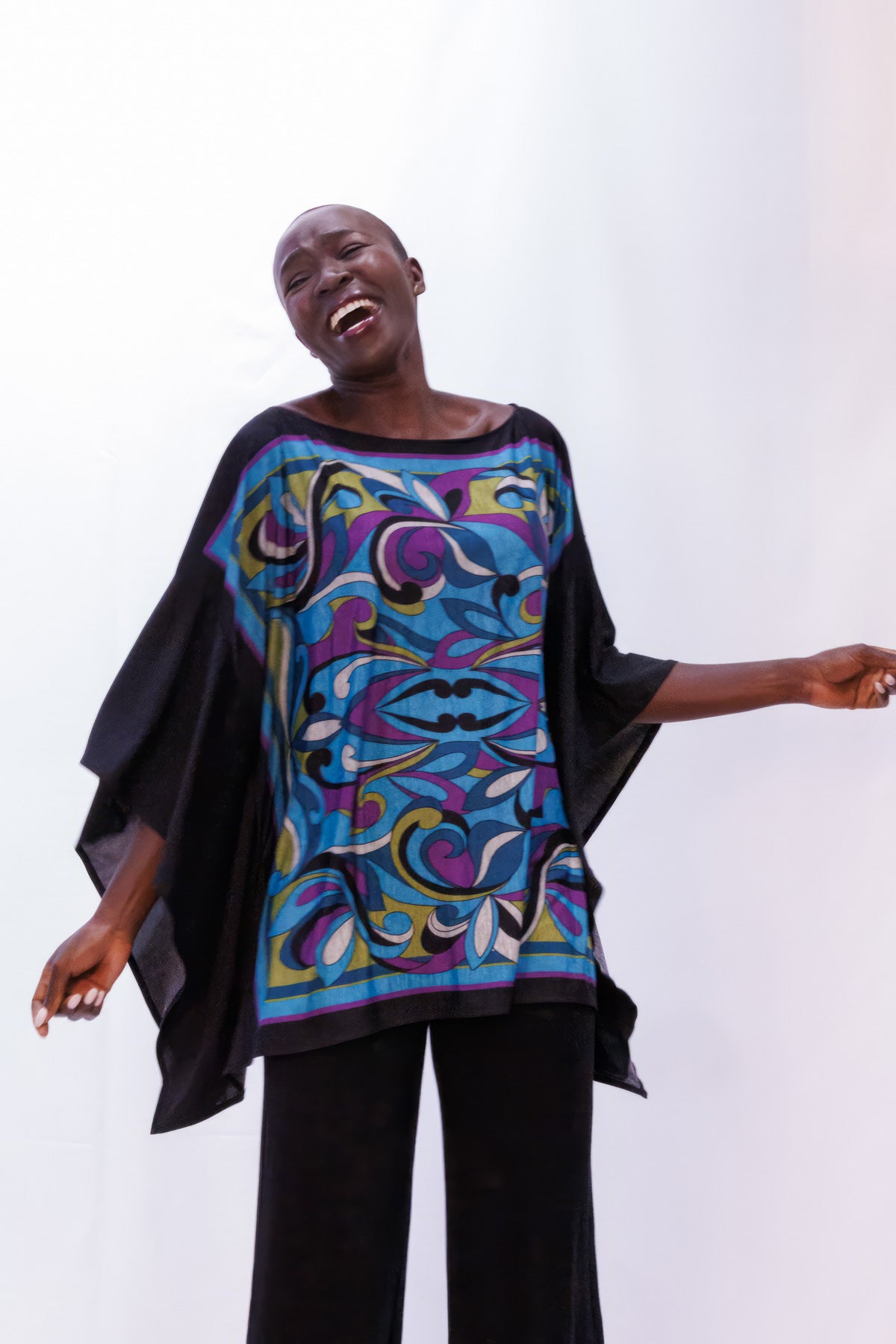 Draped, Retro-Print Tunic Top