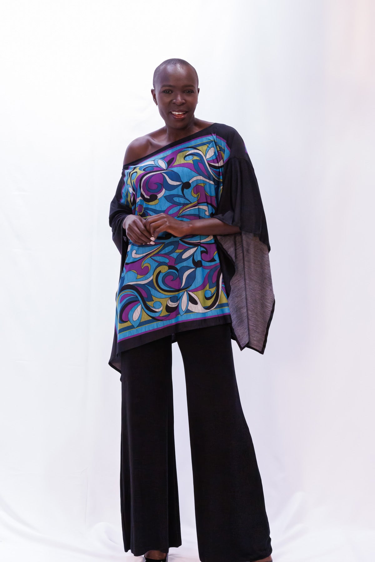 Draped, Retro-Print Tunic Top