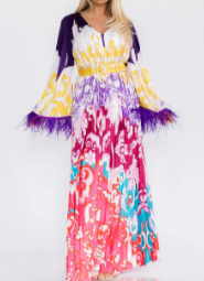 Printed Satin Pleated Maxi Dress