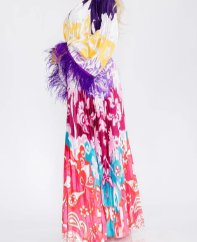 Printed Satin Pleated Maxi Dress