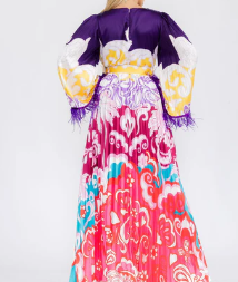 Printed Satin Pleated Maxi Dress