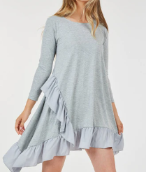 3/4 Sleeve Loose Fit Ruffled Tunic/Dress
