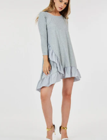 3/4 Sleeve Loose Fit Ruffled Tunic/Dress