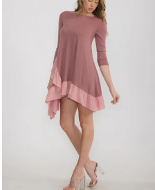 3/4 Sleeve Loose Fit Ruffled Tunic/Dress