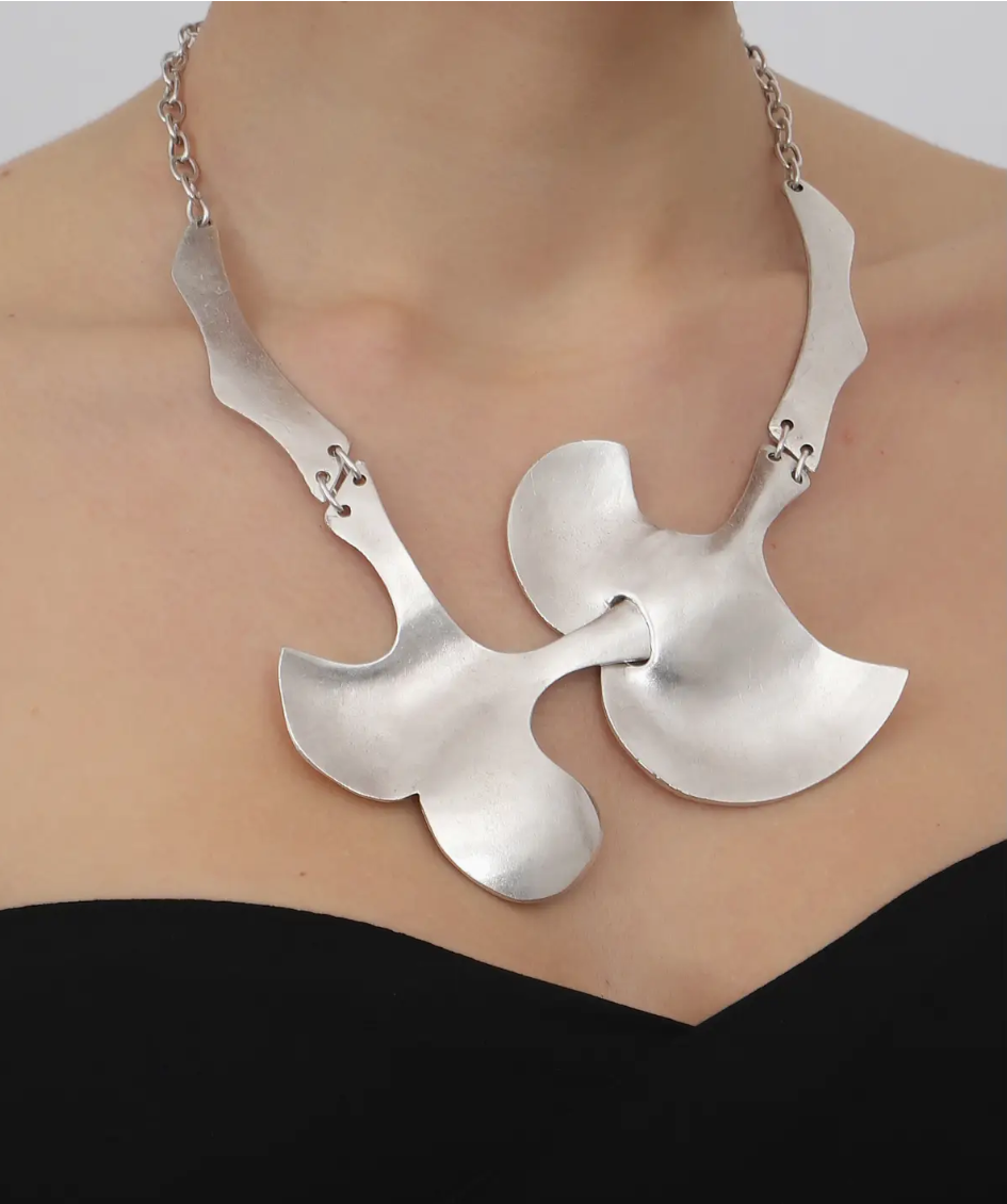 Antique Silver Boho Leaf Necklace Set