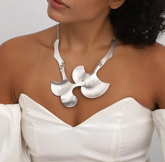 Antique Silver Boho Leaf Necklace Set