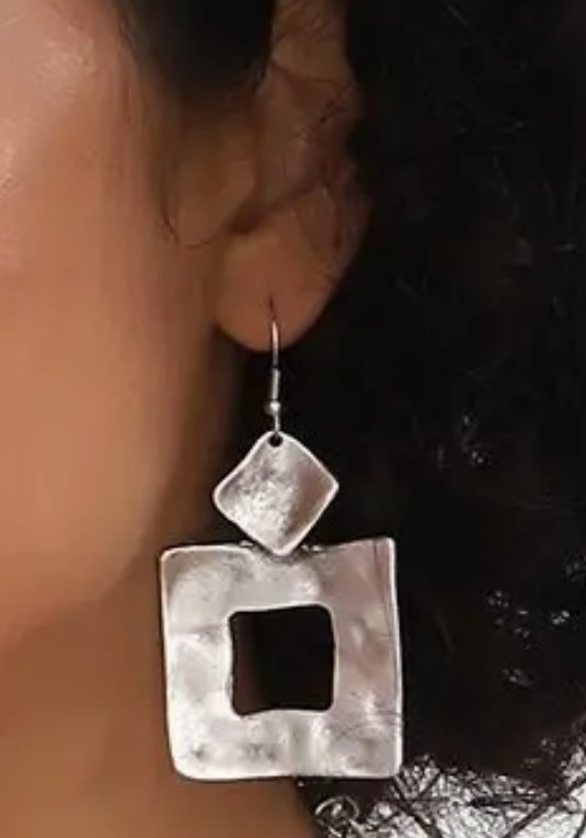Antique Silver Abstract Squares Neckace Set