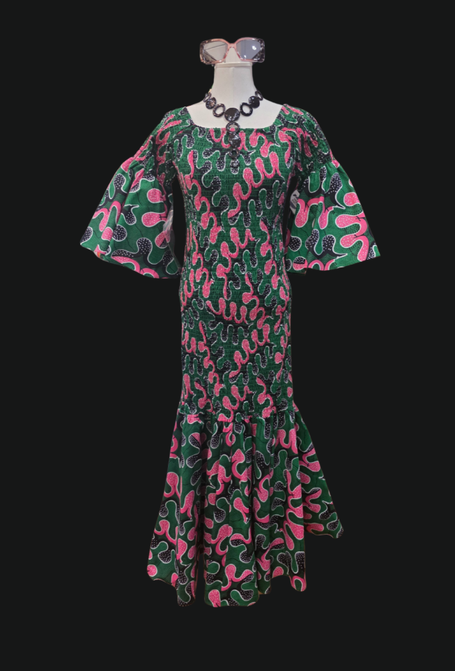 Pink & Green Ankara Stretch Maxi