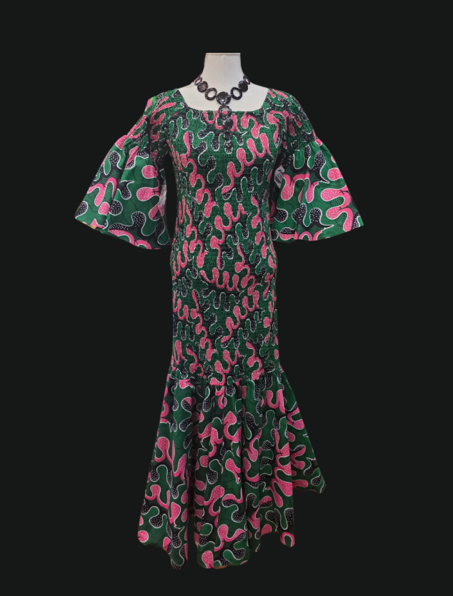 Pink & Green Ankara Stretch Maxi