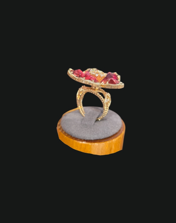 Pink Tourmaline Rhinestone Flower Statement Ring