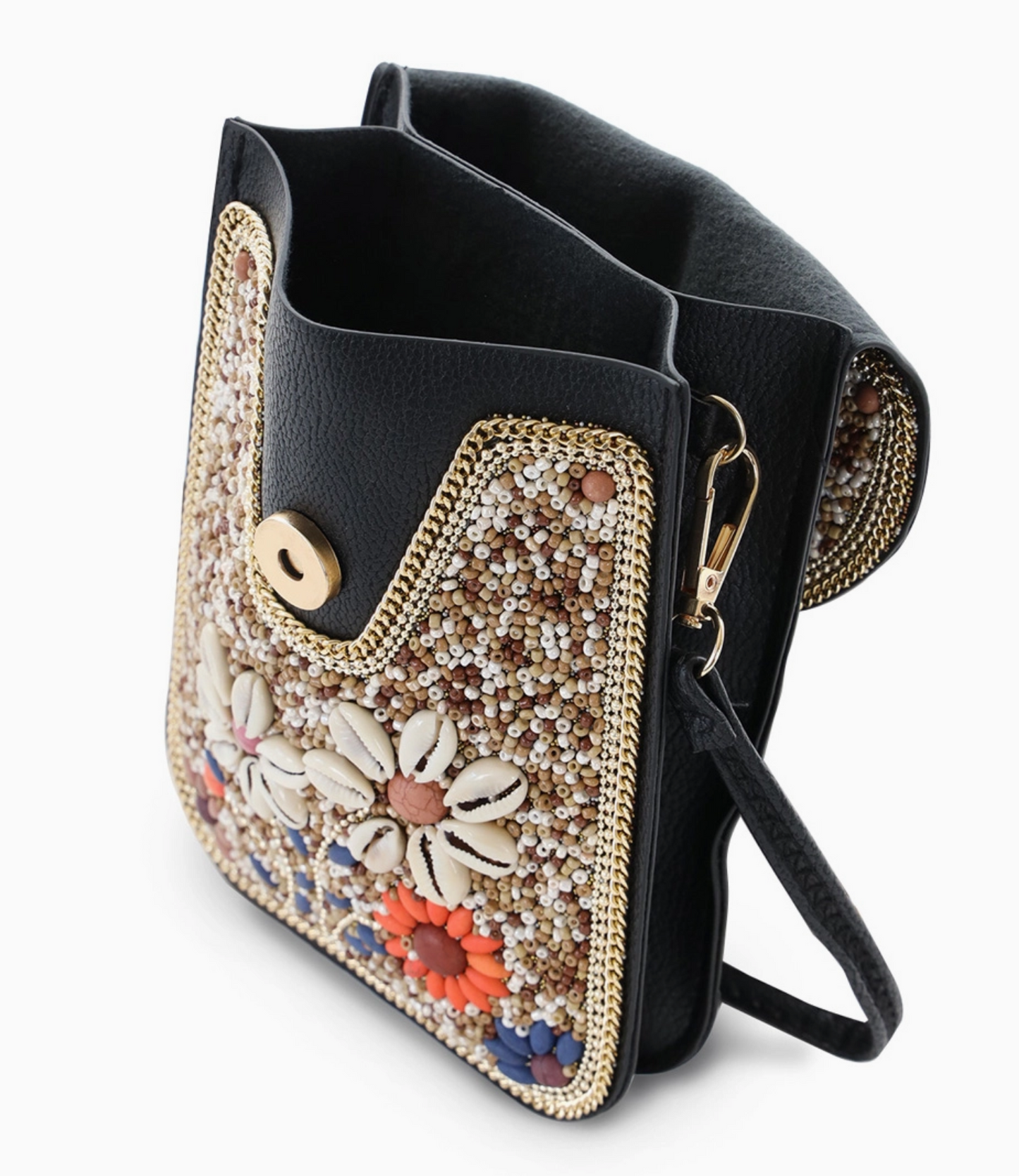 Hand-beaded Vegan Leather Crossbody