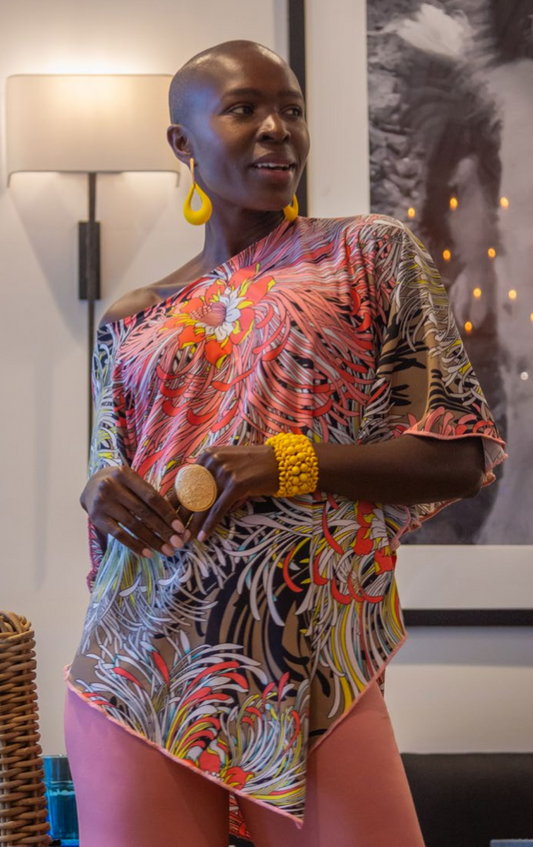 V-Point Printed Tunic Top
